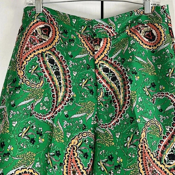 Zara High Waisted Wide Leg Bohemian Paisley Print Pants Green Multicolor Size L - Picture 5 of 13